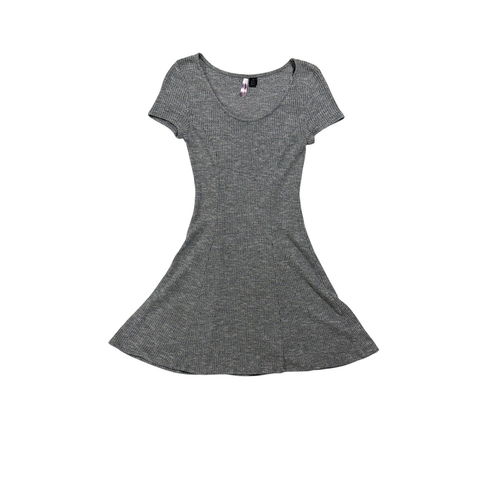 Love by Design Gray Rib Knit Fit & Flare Dress Medium Rayon Blend